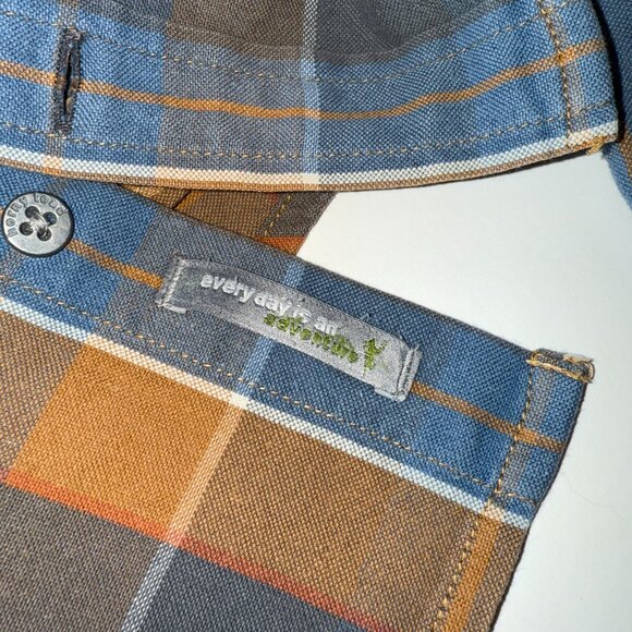 Horny Toad Men's Plaid Mojo Button-Down Long-Sleeve Size XL Orange Blue Tan - Picture 7 of 10